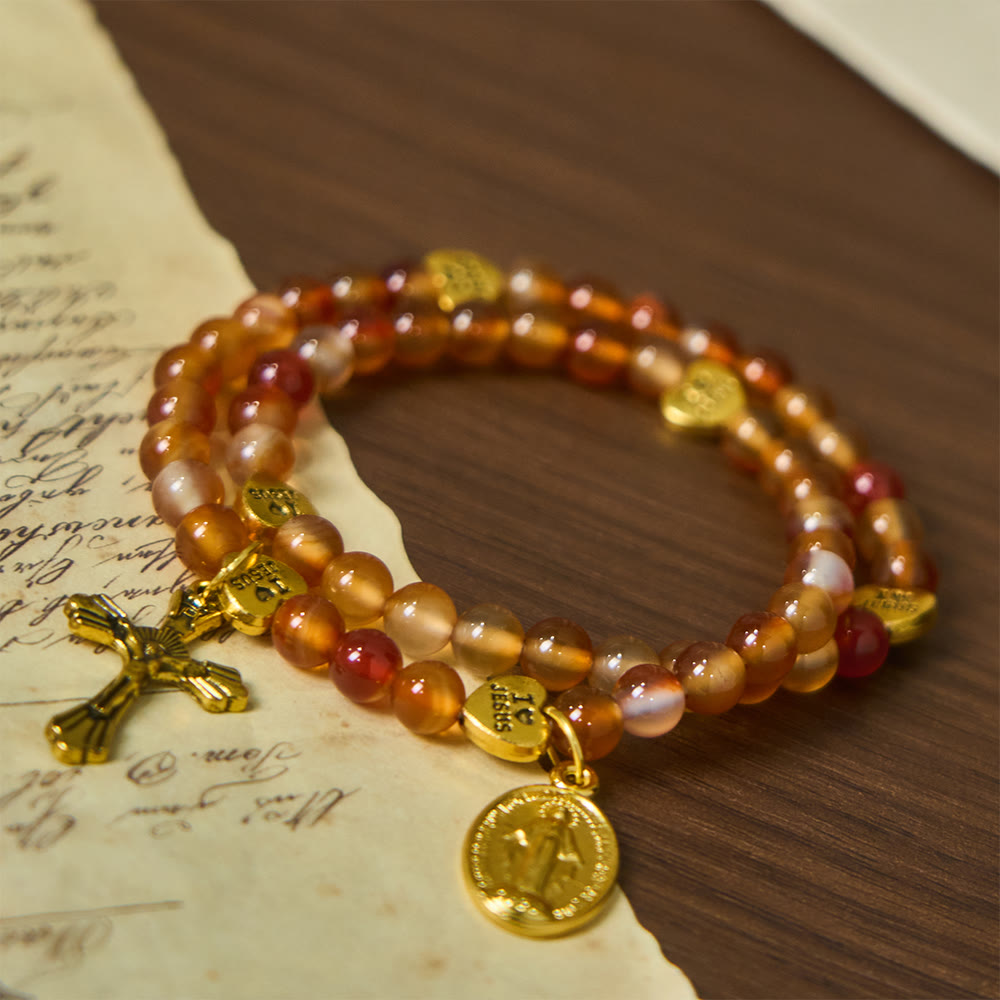 Christianartworkshop Warm Caramel Rosary Bracelet with JESUS Accent & Our Lady Faith Companion - image 3