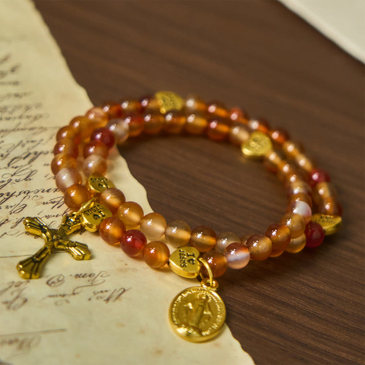 Christianartworkshop Warm Caramel Rosary Bracelet with JESUS Accent & Our Lady Faith Companion - image 3