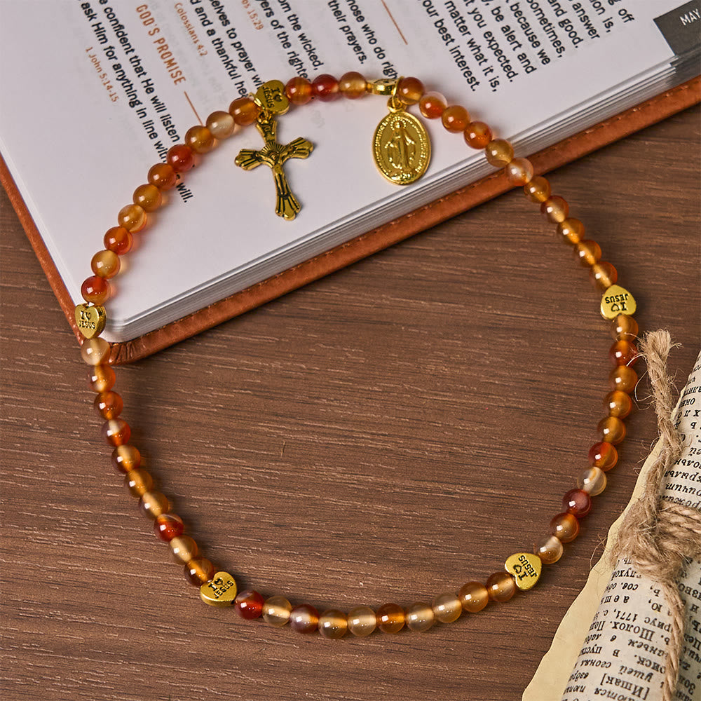 Christianartworkshop Warm Caramel Rosary Bracelet with JESUS Accent & Our Lady Faith Companion - image 6