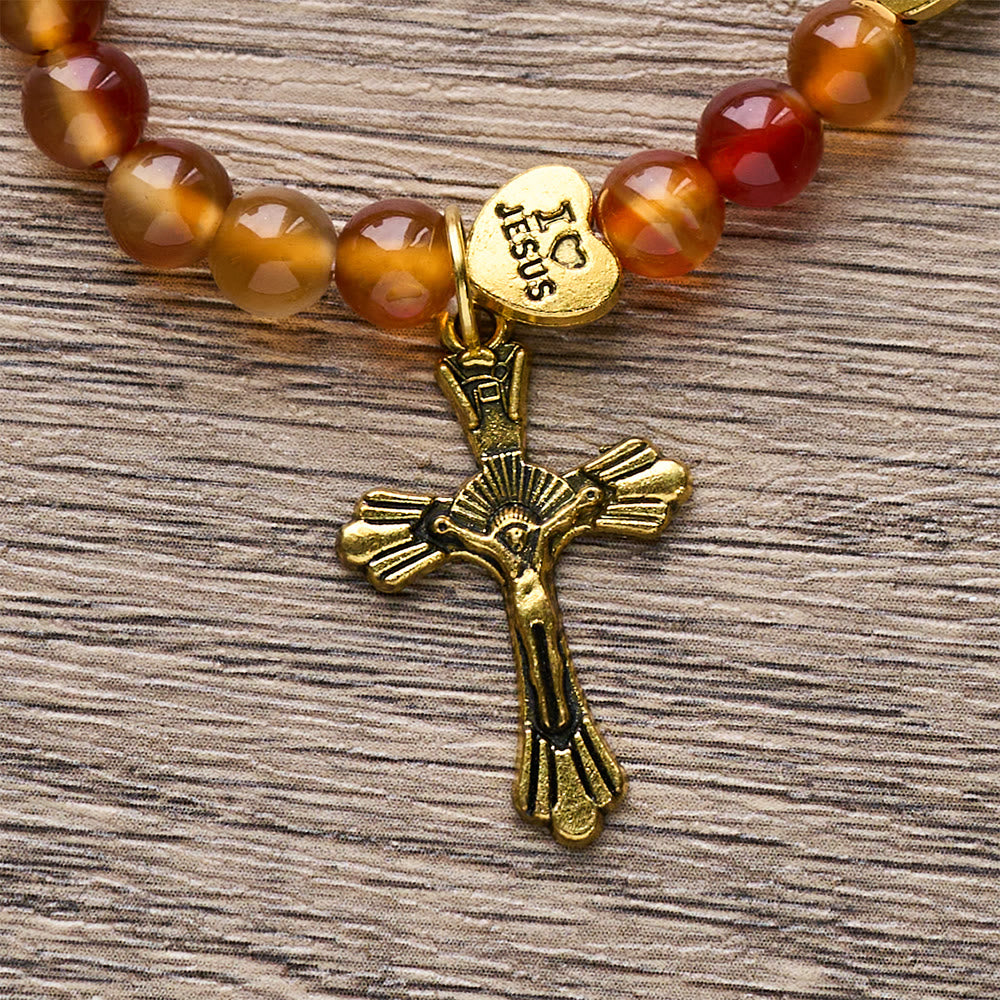 Christianartworkshop Warm Caramel Rosary Bracelet with JESUS Accent & Our Lady Faith Companion - image 8