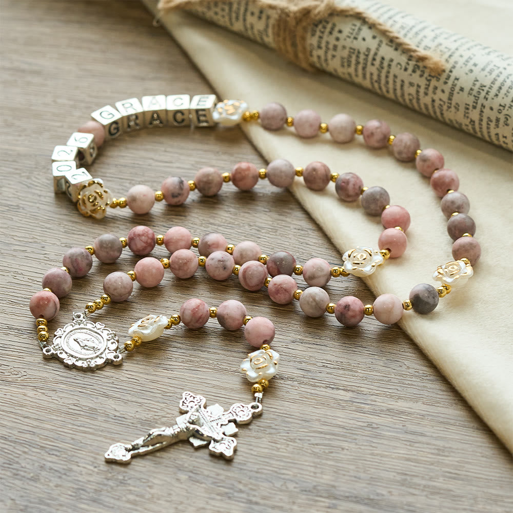 Christianartworkshop Pink Zebra Jasper 2026 New Year Rosary: Personalized Name Faith - image 3
