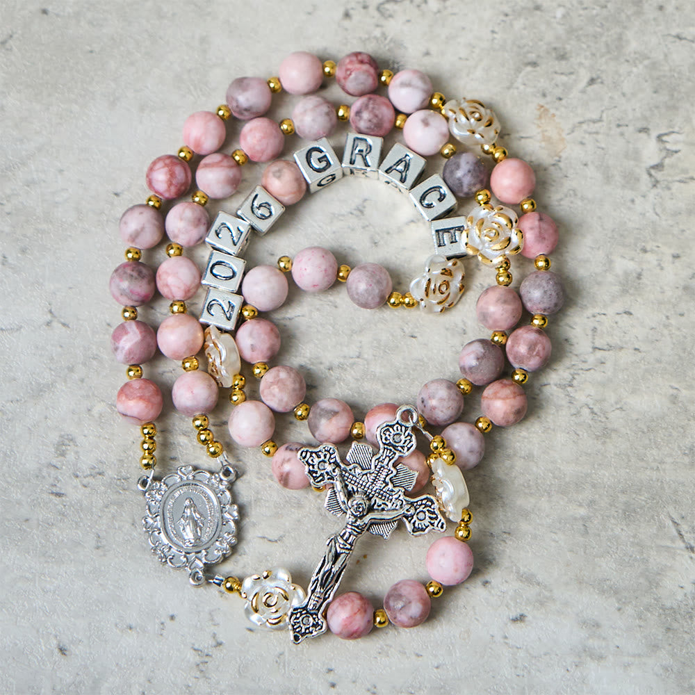 Christianartworkshop Pink Zebra Jasper 2026 New Year Rosary: Personalized Name Faith - 2026 New Year Rosary - image 0