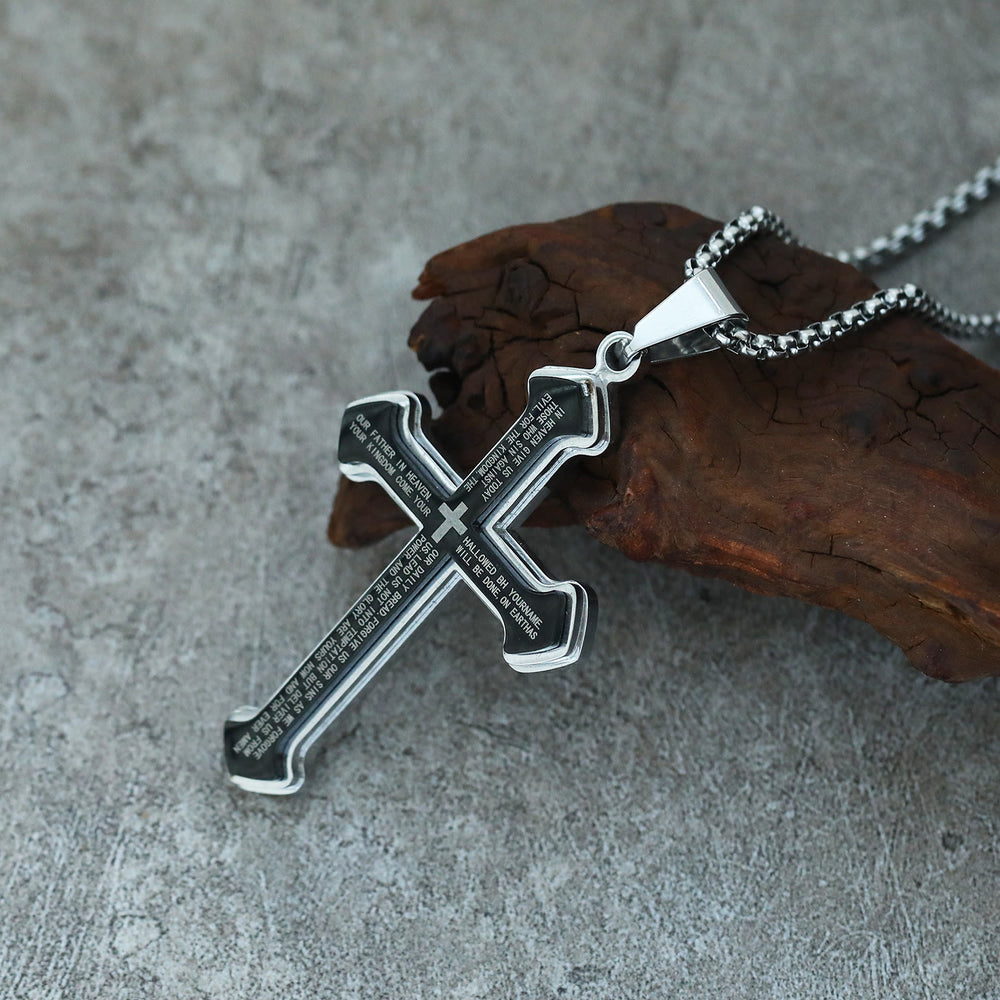 FREE Today: 4-Colored Multi-Layered Scripture Cross Necklace: His Word for Daily Wear - Black & Silver - image 1