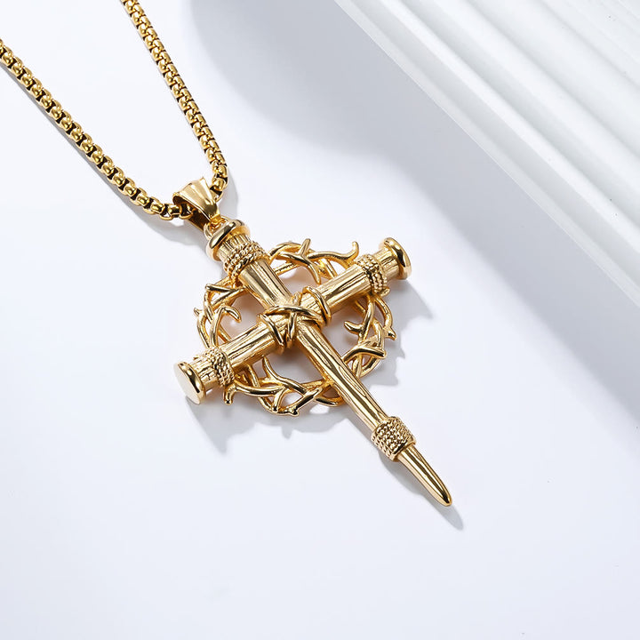 Christianartworkshop Three-Style Cross with Thron Necklace: Quiet Reminder of His Redemption - Golden - image 2