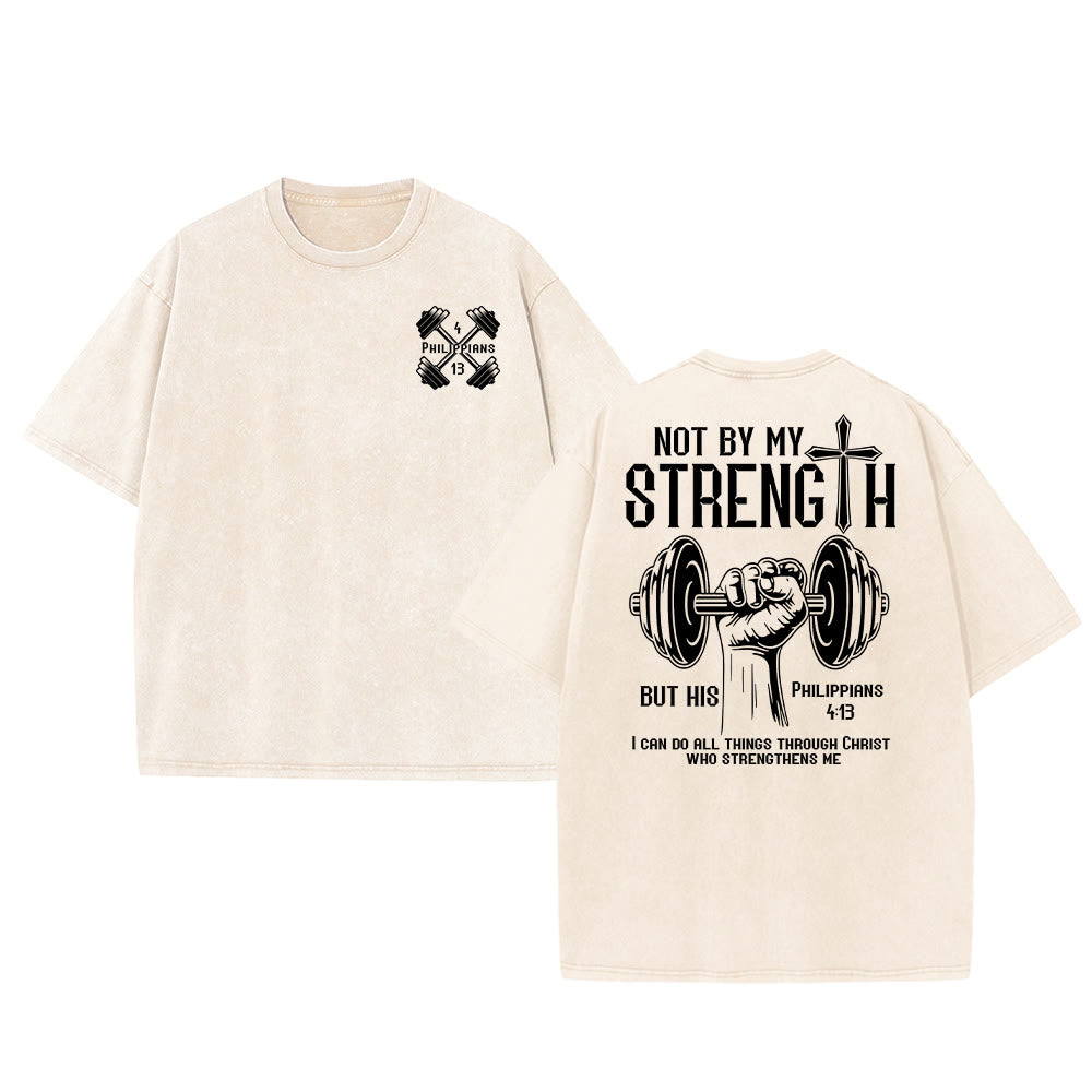 Christianartworkshop Not By My Strength, But His Unisex Washed T-Shirt - Beige - 5XL - image 7