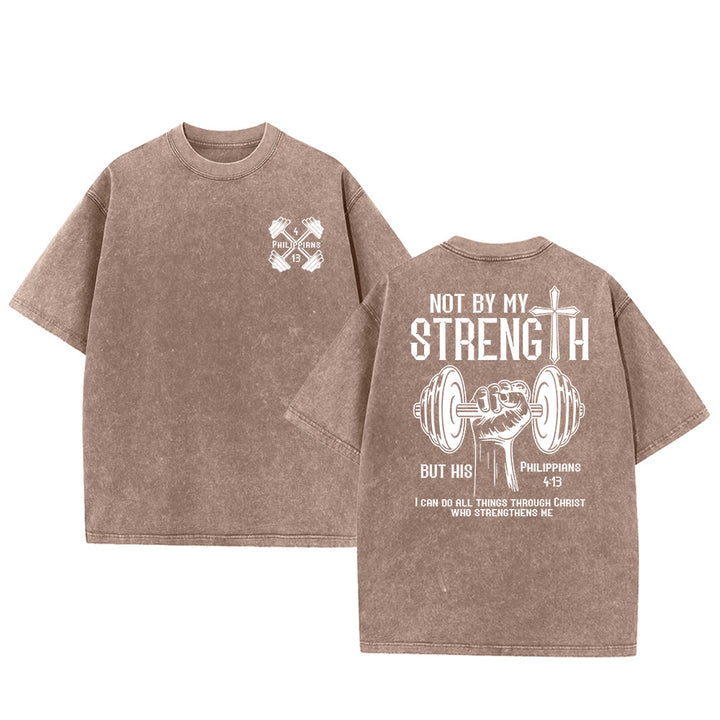 Christianartworkshop Not By My Strength, But His Unisex Washed T-Shirt - Brown - 5XL - image 13