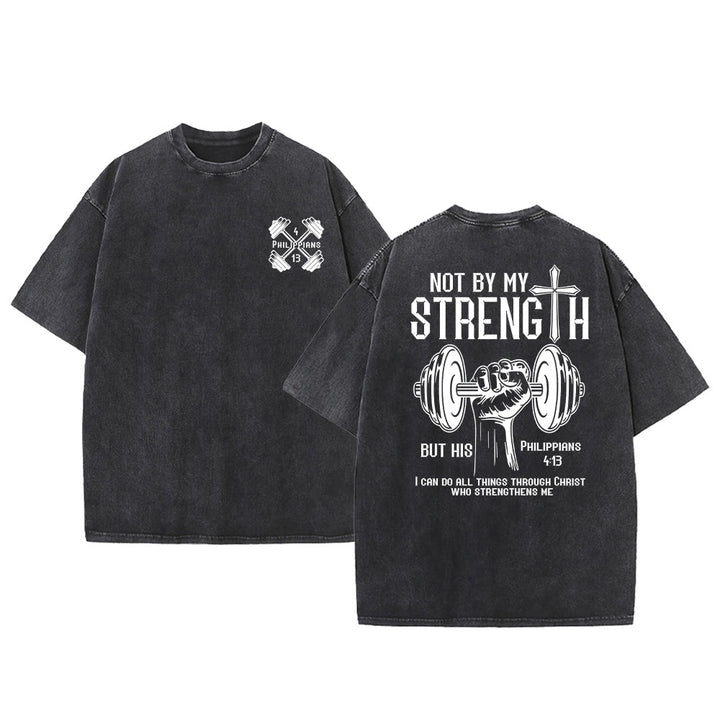 Christianartworkshop Not By My Strength, But His Unisex Washed T-Shirt - Black - 5XL - image 4