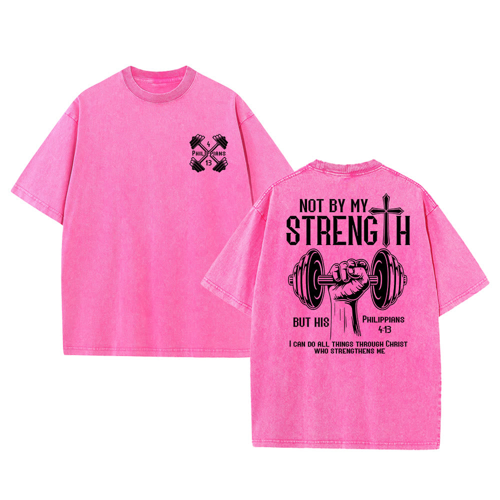 Christianartworkshop Not By My Strength, But His Unisex Washed T-Shirt - Pink - 5XL - image 19