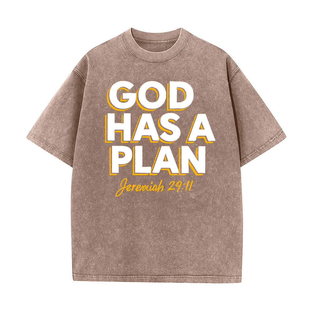 Christianartworkshop God Has A Plan Quote Unisex Washed T-Shirt - Brown - 5XL - image 5