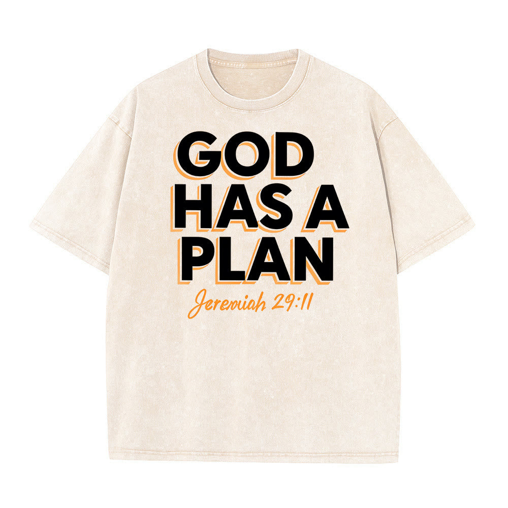 Christianartworkshop God Has A Plan Quote Unisex Washed T-Shirt - Beige - 5XL - image 3