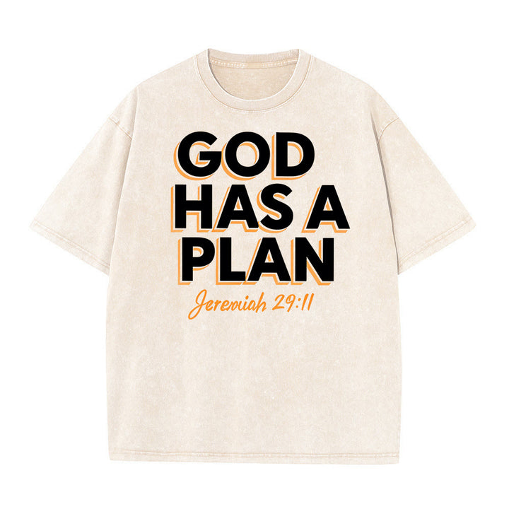 Christianartworkshop God Has A Plan Quote Unisex Washed T-Shirt - Beige - 5XL - image 3