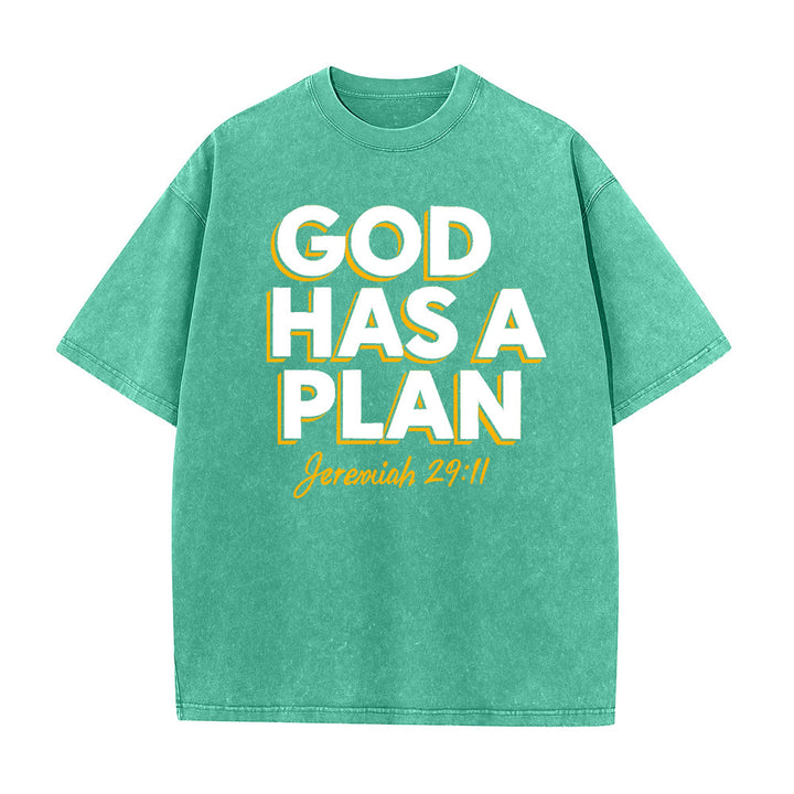 Christianartworkshop God Has A Plan Quote Unisex Washed T-Shirt - Green - 5XL - image 9