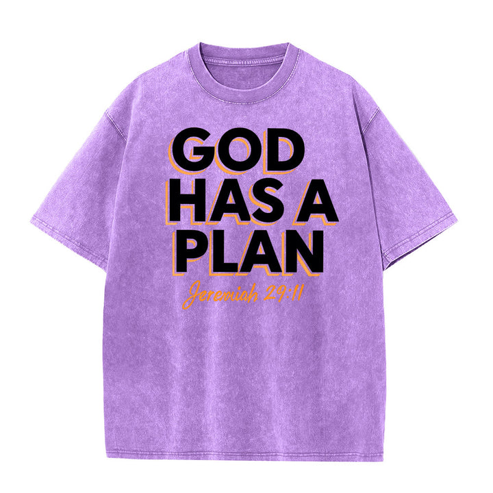 Christianartworkshop God Has A Plan Quote Unisex Washed T-Shirt - Purple - 5XL - image 2