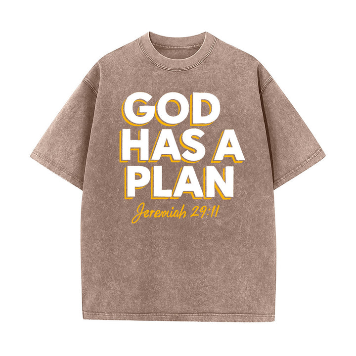Christianartworkshop God Has A Plan Quote Unisex Washed T-Shirt - Brown - 5XL - image 6