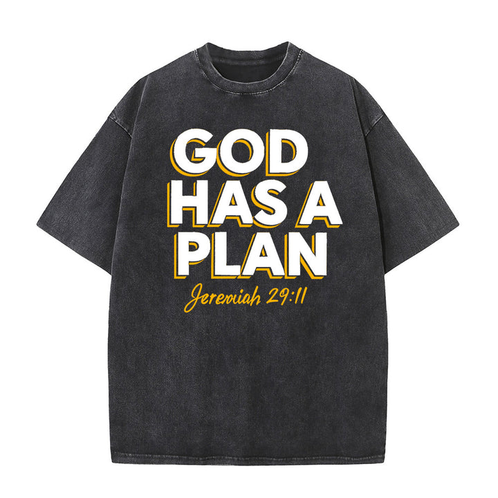 Christianartworkshop God Has A Plan Quote Unisex Washed T-Shirt - Black - 5XL - image 2
