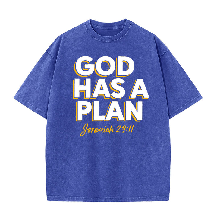 Christianartworkshop God Has A Plan Quote Unisex Washed T-Shirt - Blue - 5XL - image 7