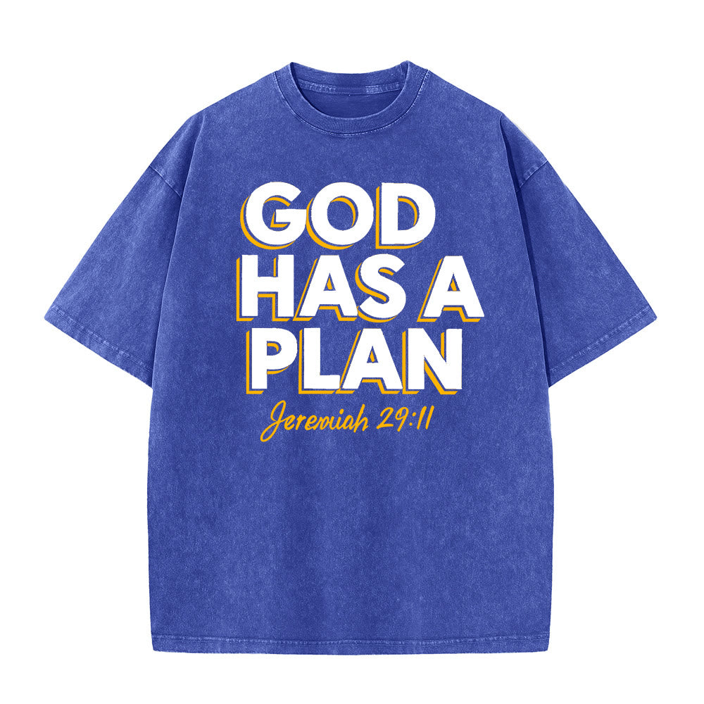 Christianartworkshop God Has A Plan Quote Unisex Washed T-Shirt - Blue - 5XL - image 6