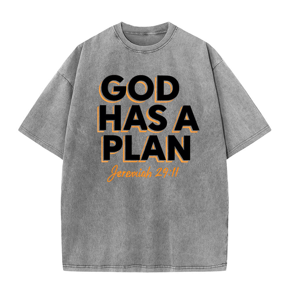 Christianartworkshop God Has A Plan Quote Unisex Washed T-Shirt - Grey - 5XL - image 4