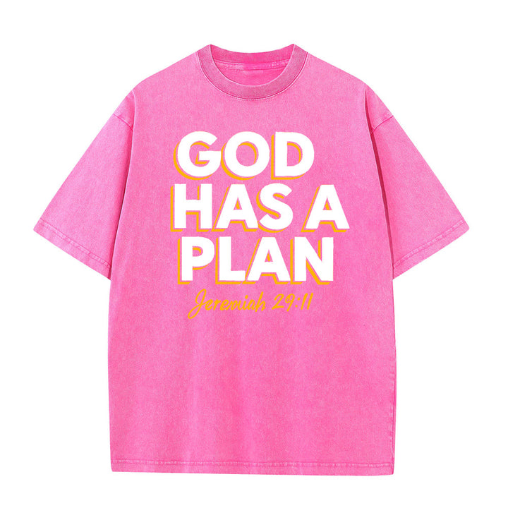 Christianartworkshop God Has A Plan Quote Unisex Washed T-Shirt - Pink - 5XL - image 8