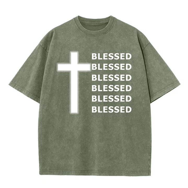 Christianartworkshop Gratitude-Filled Blessed Statement Unisex Washed T-Shirt - Army Green - 5XL - image 1