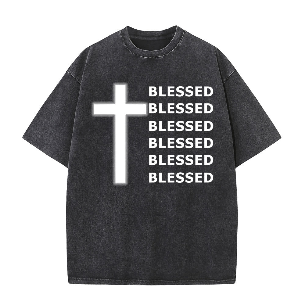 Christianartworkshop Gratitude-Filled Blessed Statement Unisex Washed T-Shirt - Black - 5XL - image 3