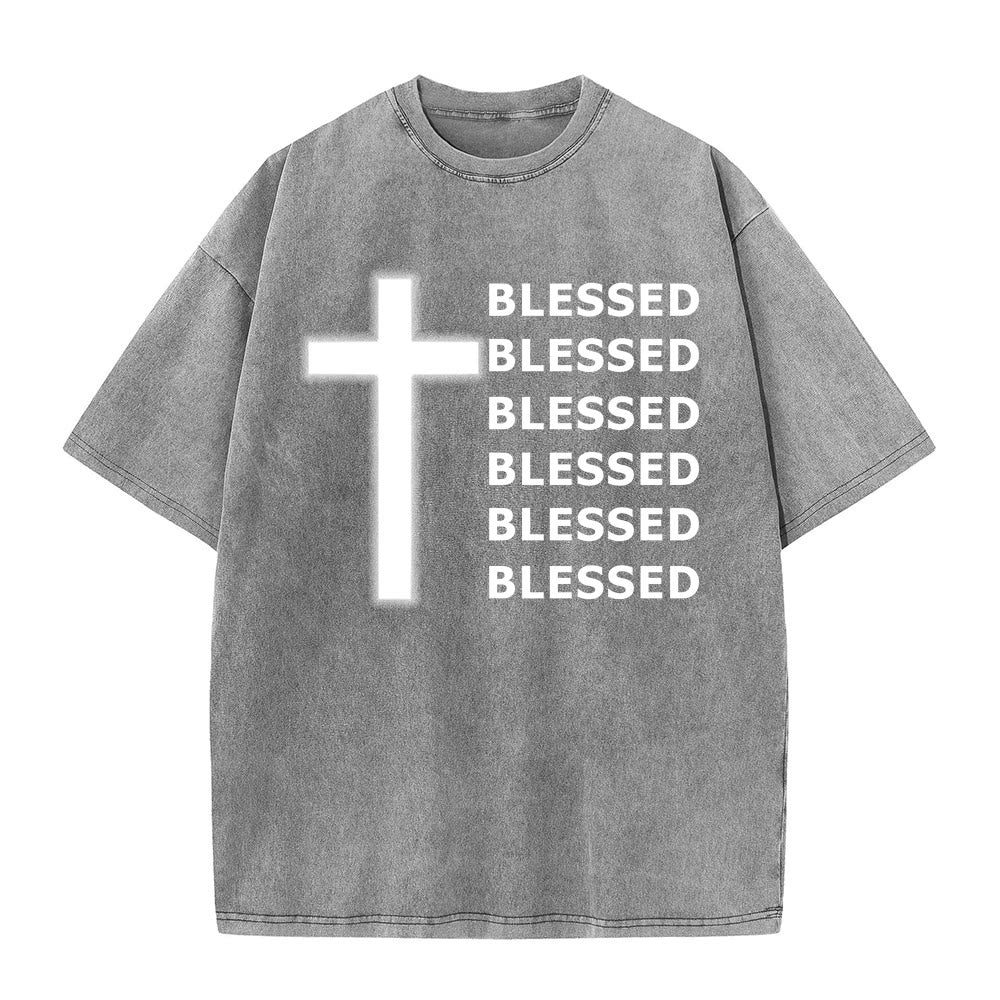 Christianartworkshop Gratitude-Filled Blessed Statement Unisex Washed T-Shirt - Grey - 5XL - image 6