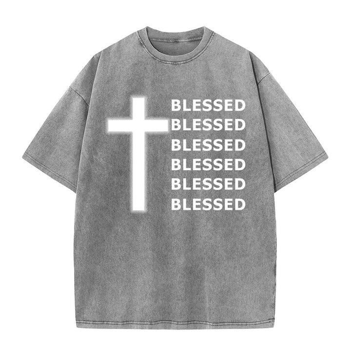 Christianartworkshop Gratitude-Filled Blessed Statement Unisex Washed T-Shirt - Grey - 5XL - image 6