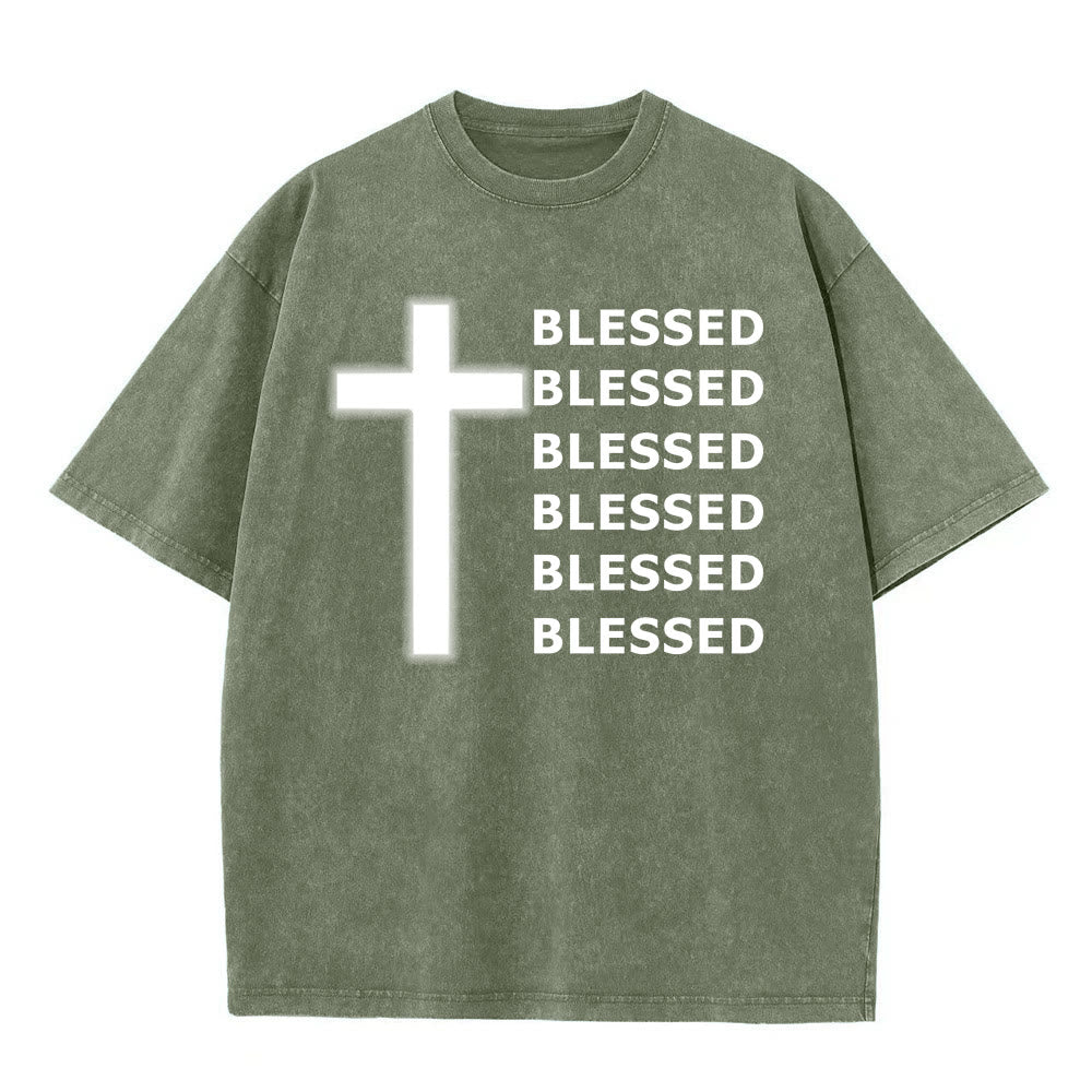 Christianartworkshop Gratitude-Filled Blessed Statement Unisex Washed T-Shirt - Army Green - 5XL - image 1