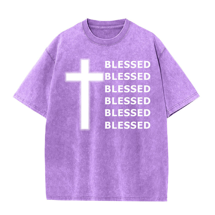Christianartworkshop Gratitude-Filled Blessed Statement Unisex Washed T-Shirt - Purple - 5XL - image 3