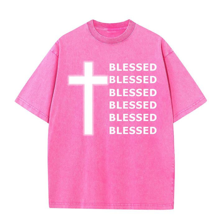 Christianartworkshop Gratitude-Filled Blessed Statement Unisex Washed T-Shirt - Pink - 5XL - image 8