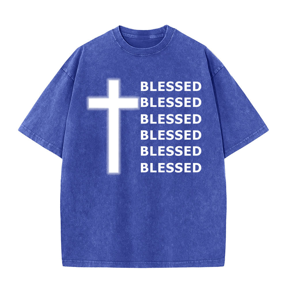 Christianartworkshop Gratitude-Filled Blessed Statement Unisex Washed T-Shirt - Blue - 5XL - image 8