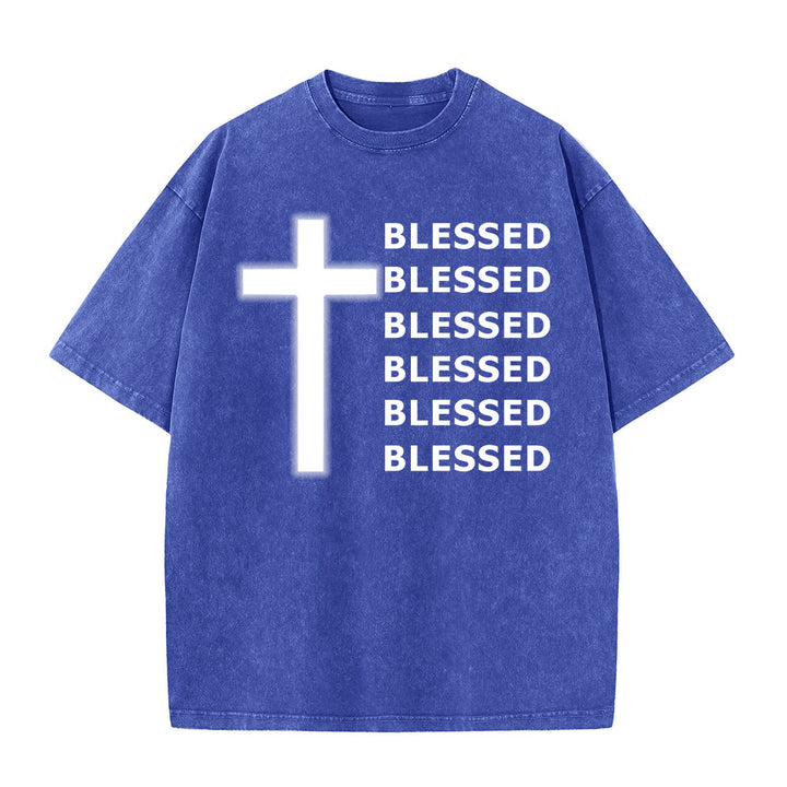 Christianartworkshop Gratitude-Filled Blessed Statement Unisex Washed T-Shirt - Blue - 5XL - image 7