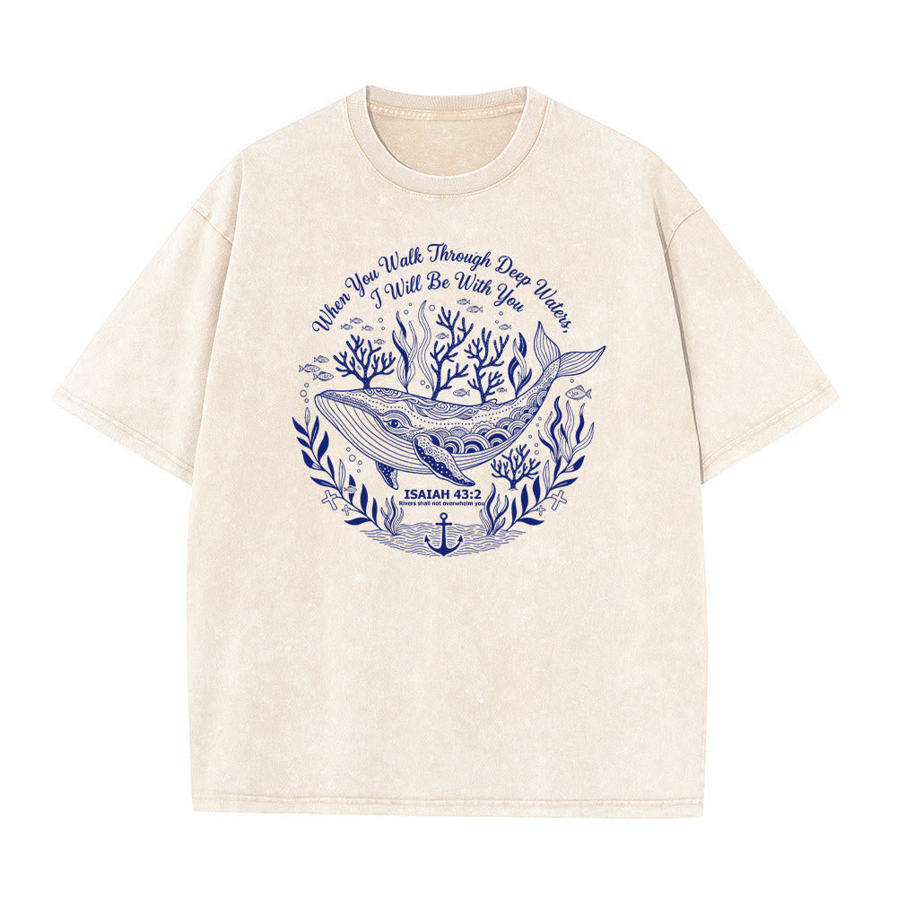 Christianartworkshop Isaiah 43:2 Whale Ocean Graphic Unisex Washed T-Shirt - Beige - 5XL - image 6