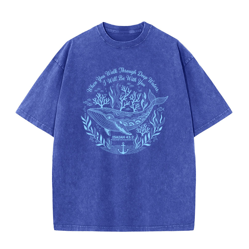 Christianartworkshop Isaiah 43:2 Whale Ocean Graphic Unisex Washed T-Shirt - Blue - 5XL - image 8