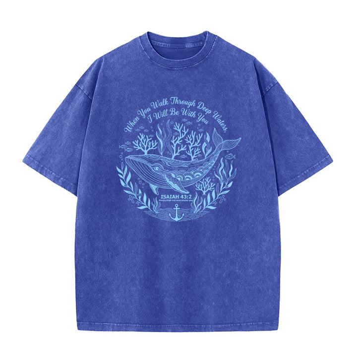 Christianartworkshop Isaiah 43:2 Whale Ocean Graphic Unisex Washed T-Shirt - Blue - 5XL - image 8