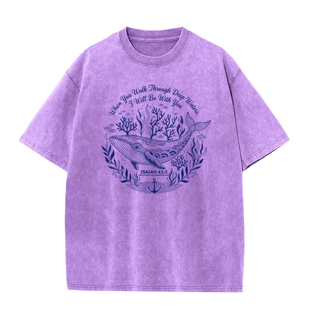 Christianartworkshop Isaiah 43:2 Whale Ocean Graphic Unisex Washed T-Shirt - Purple - 5XL - image 3