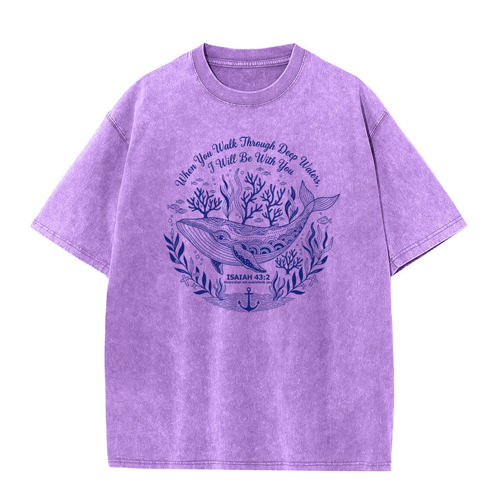 Christianartworkshop Isaiah 43:2 Whale Ocean Graphic Unisex Washed T-Shirt - Purple - 5XL - image 3