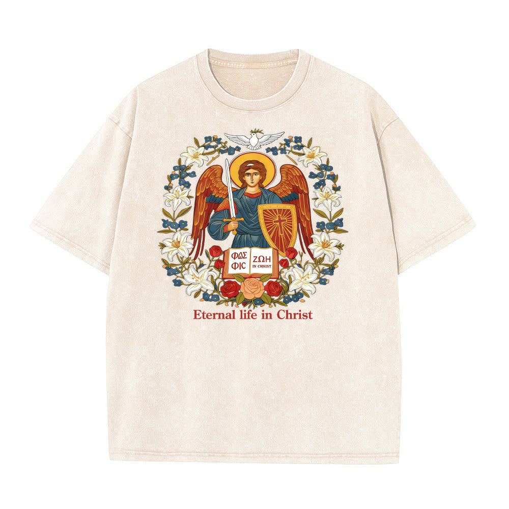 Christianartworkshop Eternal Life in Christ Angel Graphic Unisex Washed T-Shirt - Beige - 5XL - image 7