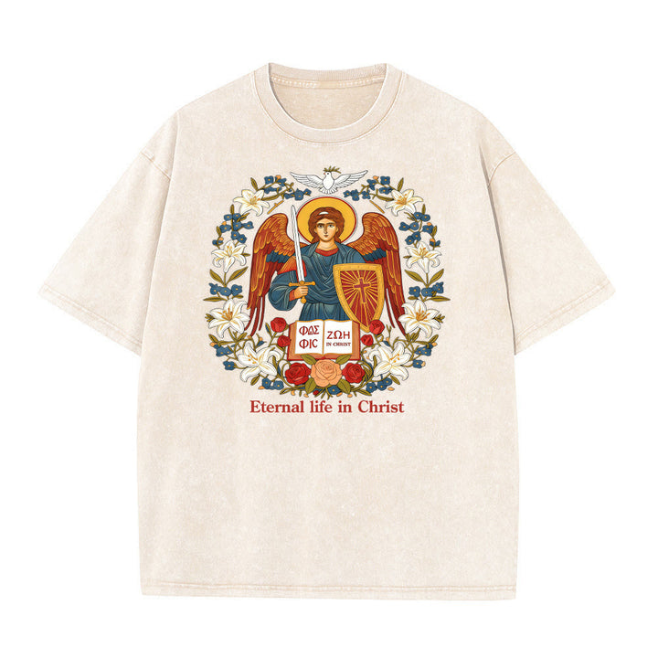 Christianartworkshop Eternal Life in Christ Angel Graphic Unisex Washed T-Shirt - Beige - 5XL - image 7