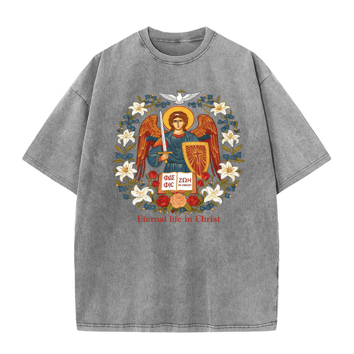 Christianartworkshop Eternal Life in Christ Angel Graphic Unisex Washed T-Shirt - Grey - 5XL - image 8