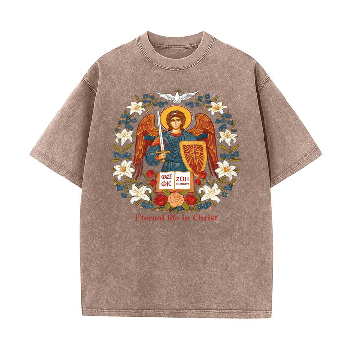 Christianartworkshop Eternal Life in Christ Angel Graphic Unisex Washed T-Shirt - Brown - 5XL - image 9