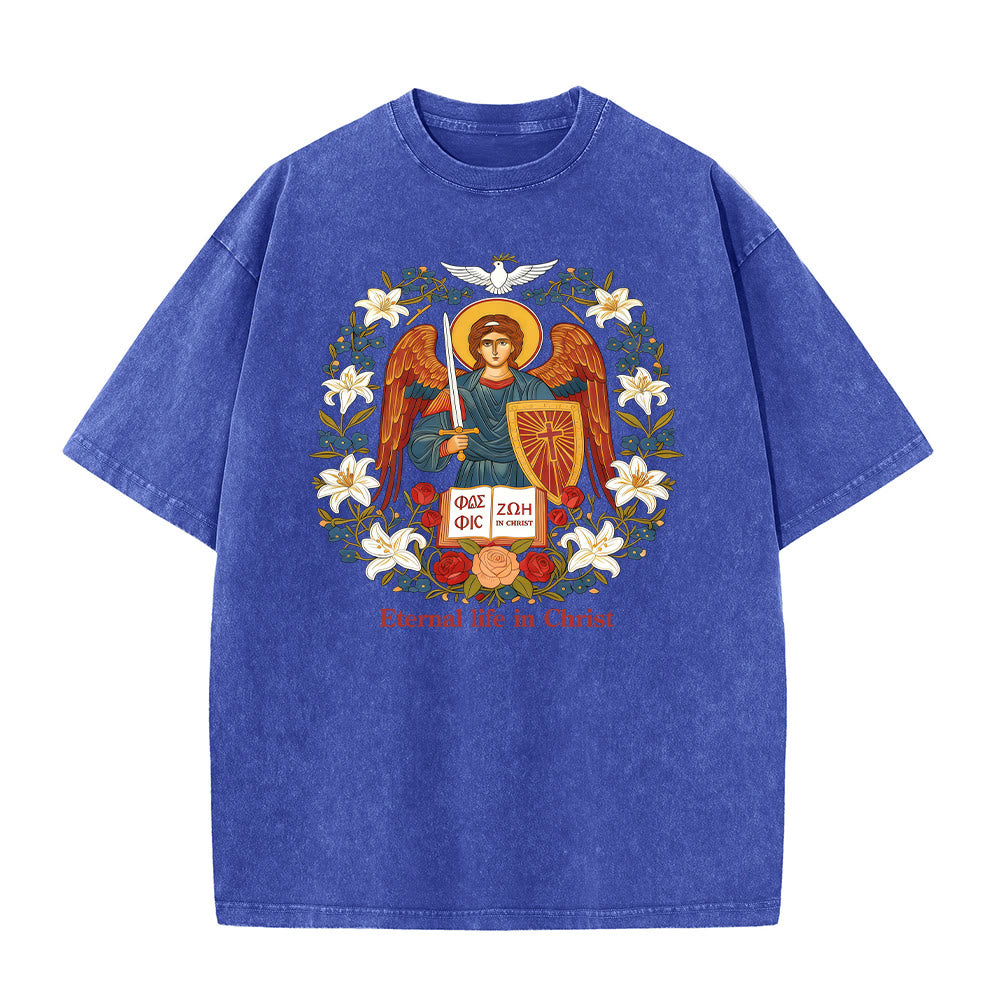 Christianartworkshop Eternal Life in Christ Angel Graphic Unisex Washed T-Shirt - Blue - 5XL - image 0