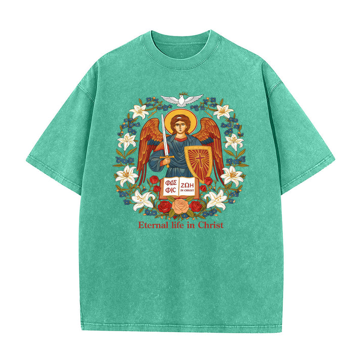 Christianartworkshop Eternal Life in Christ Angel Graphic Unisex Washed T-Shirt - Green - 5XL - image 3