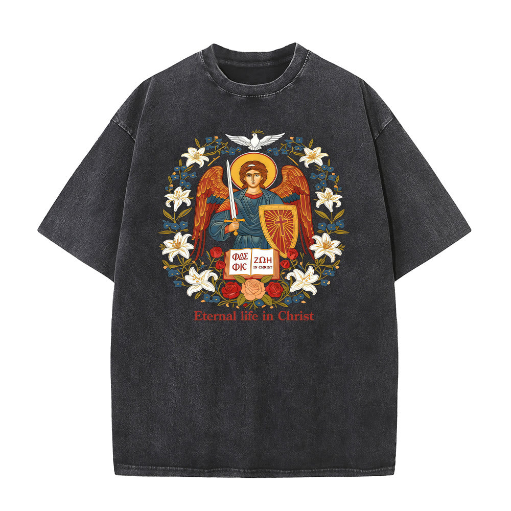 Christianartworkshop Eternal Life in Christ Angel Graphic Unisex Washed T-Shirt - Black - 5XL - image 6
