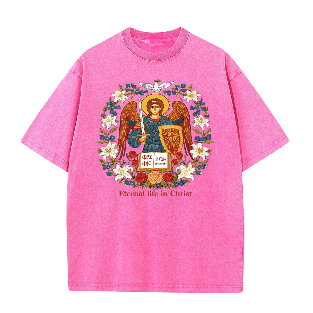 Christianartworkshop Eternal Life in Christ Angel Graphic Unisex Washed T-Shirt - Pink - 5XL - image 2