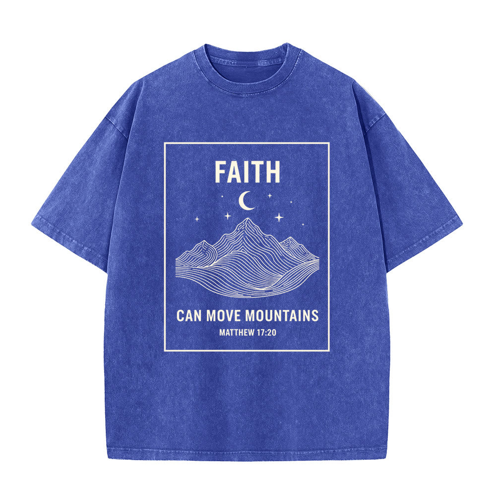 Christianartworkshop Faith Can Move Mountains Matthew 17:20 Unisex Washed T-Shirt - Blue - 5XL - image 2