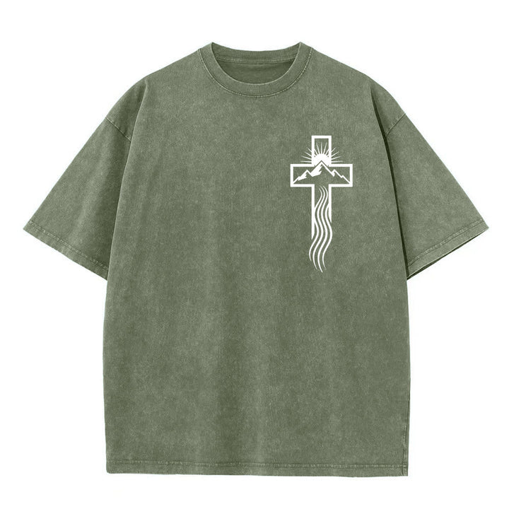 Christianartworkshop Cross & Nature Symbol Graphic Unisex Washed T-Shirt - Army Green - 5XL - image 5