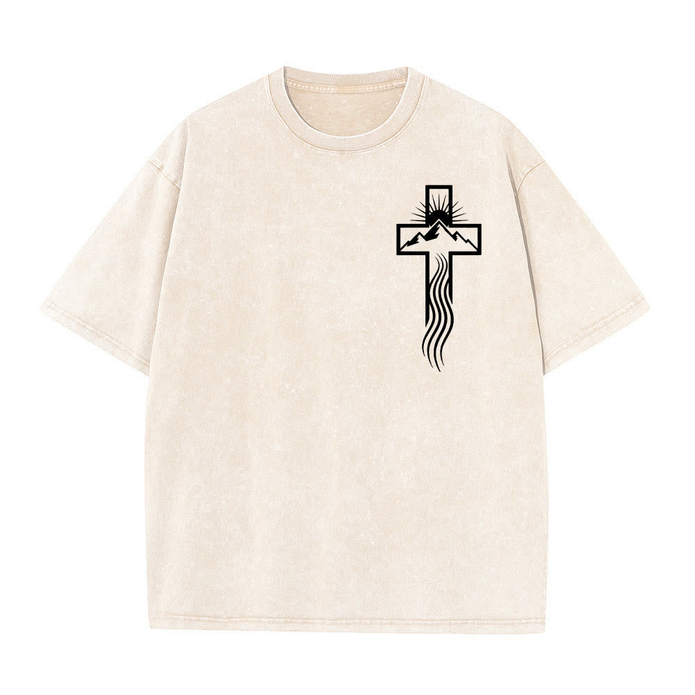 Christianartworkshop Cross & Nature Symbol Graphic Unisex Washed T-Shirt - Beige - 5XL - image 8