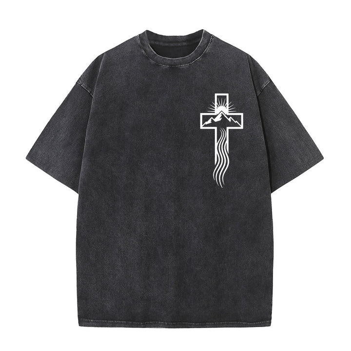 Christianartworkshop Cross & Nature Symbol Graphic Unisex Washed T-Shirt - Black - 5XL - image 8