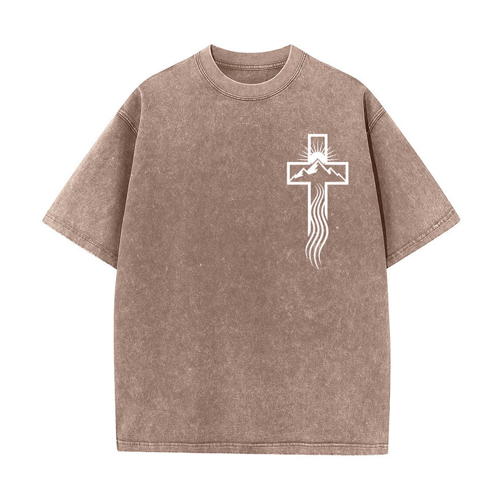 Christianartworkshop Cross & Nature Symbol Graphic Unisex Washed T-Shirt - Brown - 5XL - image 1
